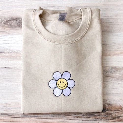 Smiley Face Sweatshirt Flower Smile Sweatshirt Smile Etsy