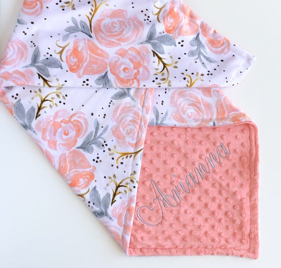 Personalized Baby Girl Blanket Floral Baby Blanket Minky Etsy