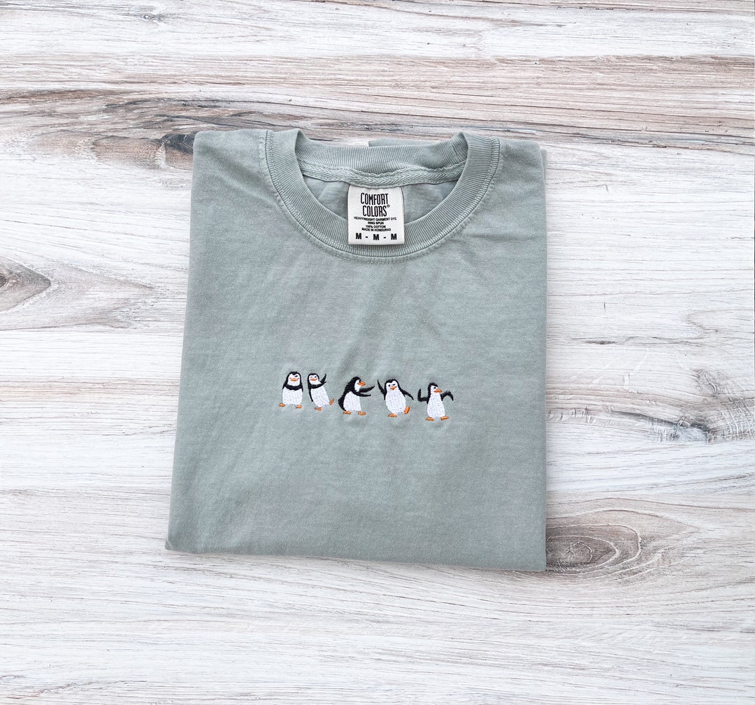 Penguin Embroidered Comfort Colors Tee, Animal Shirt, Embroidered Penguin T-shirt, Animal Lover ...