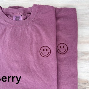 Happy Face Comfort Colors Tee, Smile Shirt, Happy T-Shirt, Embroidered Tee, Embroidered Shirt, Custom Shirt, Retro Happy Face Shirt image 7