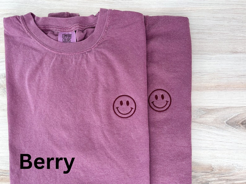 Happy Face Comfort Colors Tee, Smile Shirt, Happy T-Shirt, Embroidered Tee, Embroidered Shirt, Custom Shirt, Retro Happy Face Shirt image 7