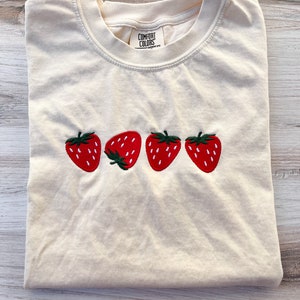 Strawberry Embroidered Comfort Colors Tee, Fruit Shirt, Summer T-Shirt, Embroidered Tee, Embroidered Shirt, Custom Shirt, Cute Strawberries