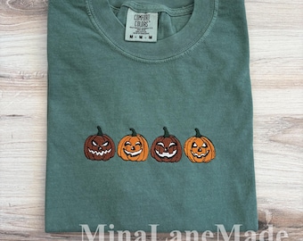 Pumpkin Comfort Colors Tee, Pumpkin Embroidered Tee, Halloween Tee, Fall T-Shirt, Spooky Season, Embroidered Tee, Pumpkin Embroidered Shirt