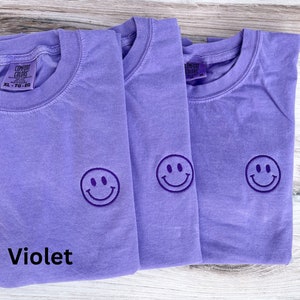 Happy Face Comfort Colors Tee, Smile Shirt, Happy T-Shirt, Embroidered Tee, Embroidered Shirt, Custom Shirt, Retro Happy Face Shirt image 6