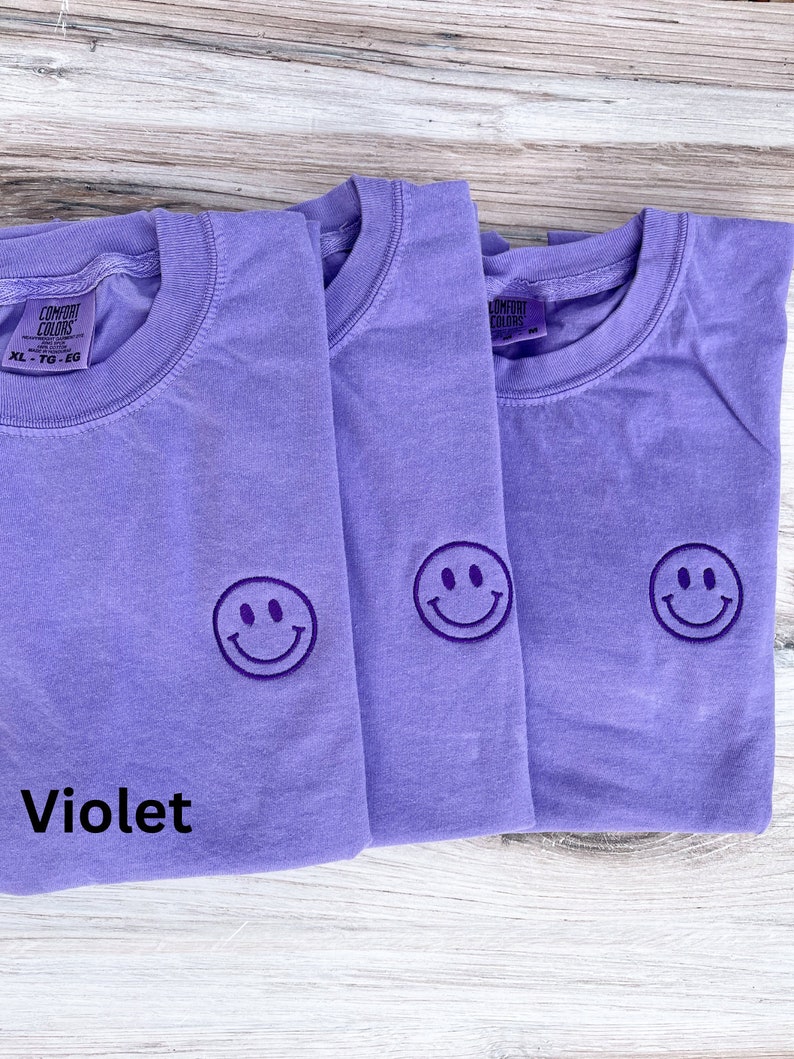 Happy Face Comfort Colors Tee, Smile Shirt, Happy T-Shirt, Embroidered Tee, Embroidered Shirt, Custom Shirt, Retro Happy Face Shirt image 6