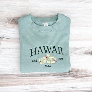 Embroidered Hawaii Sweatshirt, Rainbow Embroidered Crewneck, Aloha Sweater, Outdoors Gift, Ocean Sweater, Cozy, Embroidered Crewneck, Beachy