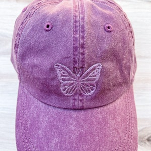 Embroidered Butterfly Hat, Outdoorsy Hat, Adjustable Strap Back, Adult Unisex, Embroidered Cap, Fly Cap, Dad Hats, Cute Embroidery Gift
