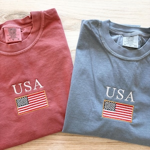 America Comfort Colors Tee, USA Shirt, 4th Of July T-Shirt, Embroidered Tee, Embroidered Shirt, Custom Shirt, Summer Shirt, Custom Tee, Cute