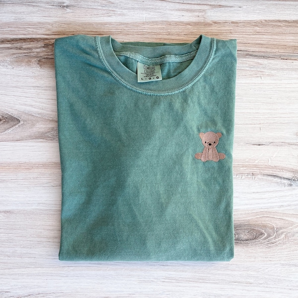 Teddy Bear Embroidered Comfort Colors Tee,  Bear Shirt, Simple T-Shirt, Embroidered Tee, Embroidered Shirt, Custom Shirt, Cute Tee, Custom