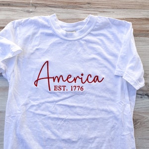 America Comfort Colors Tee, USA Shirt, 4th Of July T-Shirt, Embroidered Tee, Embroidered Shirt, Custom Shirt, Summer Shirt, Custom Tee, Cute image 7