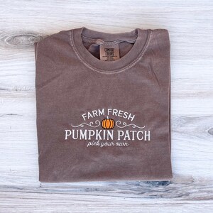 Pumpkin Patch Comfort Colors Tee, Pumpkin Embroidered Tee, Fall Tee, Fall T-Shirt, Spooky Season, Embroidered Tee, Pumpkin Embroidered Shirt image 3