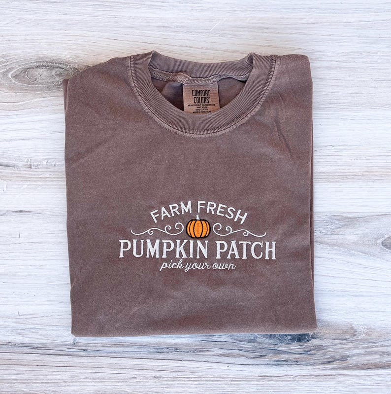 Pumpkin Patch Comfort Colors Tee, Pumpkin Embroidered Tee, Fall Tee, Fall T-Shirt, Spooky Season, Embroidered Tee, Pumpkin Embroidered Shirt image 3