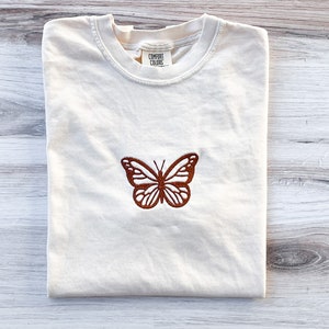 Butterfly Comfort Colors Tee, Embroidered Butterfly Shirt, Minimalist T-Shirt, Embroidered Tee, Embroidered Shirt, Custom Shirt, Retro Shirt