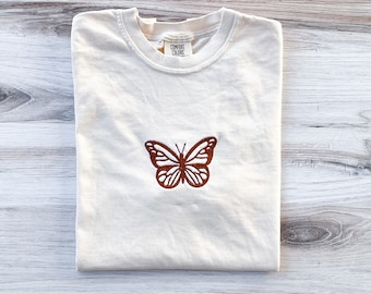 Butterfly Comfort Colors Tee, Embroidered Butterfly Shirt, Minimalist T-Shirt, Embroidered Tee, Embroidered Shirt, Custom Shirt, Retro Shirt