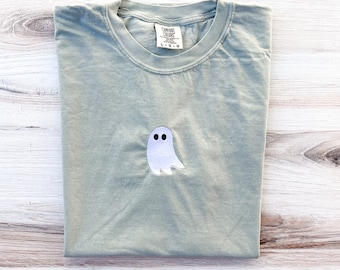 Ghost Comfort Colors Tee, Halloween Embroidered Tee, Fall T-Shirt, Spooky Season, Embroidered Tee, Ghost Embroidered Shirt, Spooky Shirt