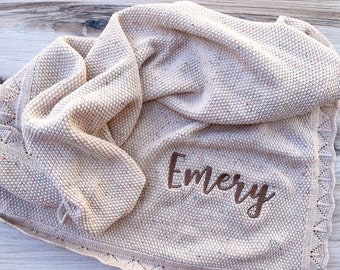 Personalized Knit Baby Blanket, Baby Shower Gift, Stroller Blanket, Personalized Newborn Baby Gift, Baby Name Announcement, Custom Gift
