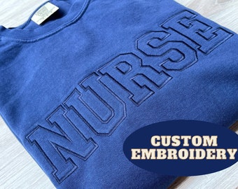 Nurse Embroidered Comfort Colors Sweatshirt, RN Sweatshirt, Gift For Nurse, Embroidered Sweatshirt, Custom Crew, Nurse Gift, Personalized