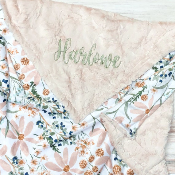 Baby Girl Daisies Blanket, Personalized Baby Blanket, Flowers Blanket, Floral Baby, Minky Blanket, Baby Shower Gift, Embroidered, Daisy