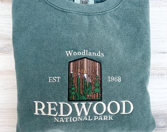 Redwood Embroidered Comfort Colors Sweatshirt, Woodlands Crewneck, National Park Embroidered Sweatshirt, Hiking Crew, California Sweatshirt