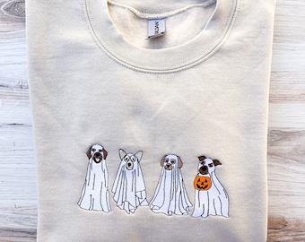 Puppy Ghost Sweatshirt, Embroidered Ghost Dog Sweatshirt, Halloween Embroidered Sweatshirt, Custom Crewneck, Fall Crewneck, Spooky Season