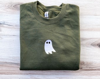 Ghost Sweatshirt, Embroidered Ghost Sweatshirt, Halloween Embroidered Sweatshirt, Spooky Crewneck, Fall Crewneck, Spooky Season, Halloween