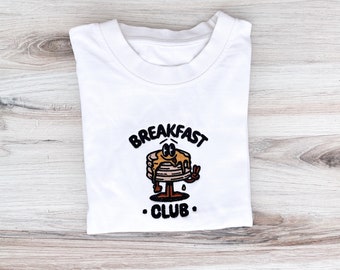 Embroidered Breakfast Club Shirt, Retro Vintage Tee, Pancake T-Shirt, Breakfast Shirt, Hippie Tee, Holding Peace Sign Shirt, Oversized Shirt