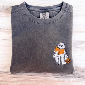 Book Ghost Embroidered Comfort Colors Sweatshirt, Ghost Crewneck, Halloween Embroidered Sweatshirt, Spook Crew, Fall Sweatshirt, Halloween