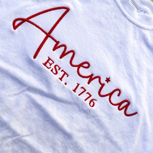 America Comfort Colors Tee, USA Shirt, 4th Of July T-Shirt, Embroidered Tee, Embroidered Shirt, Custom Shirt, Summer Shirt, Custom Tee, Cute image 3