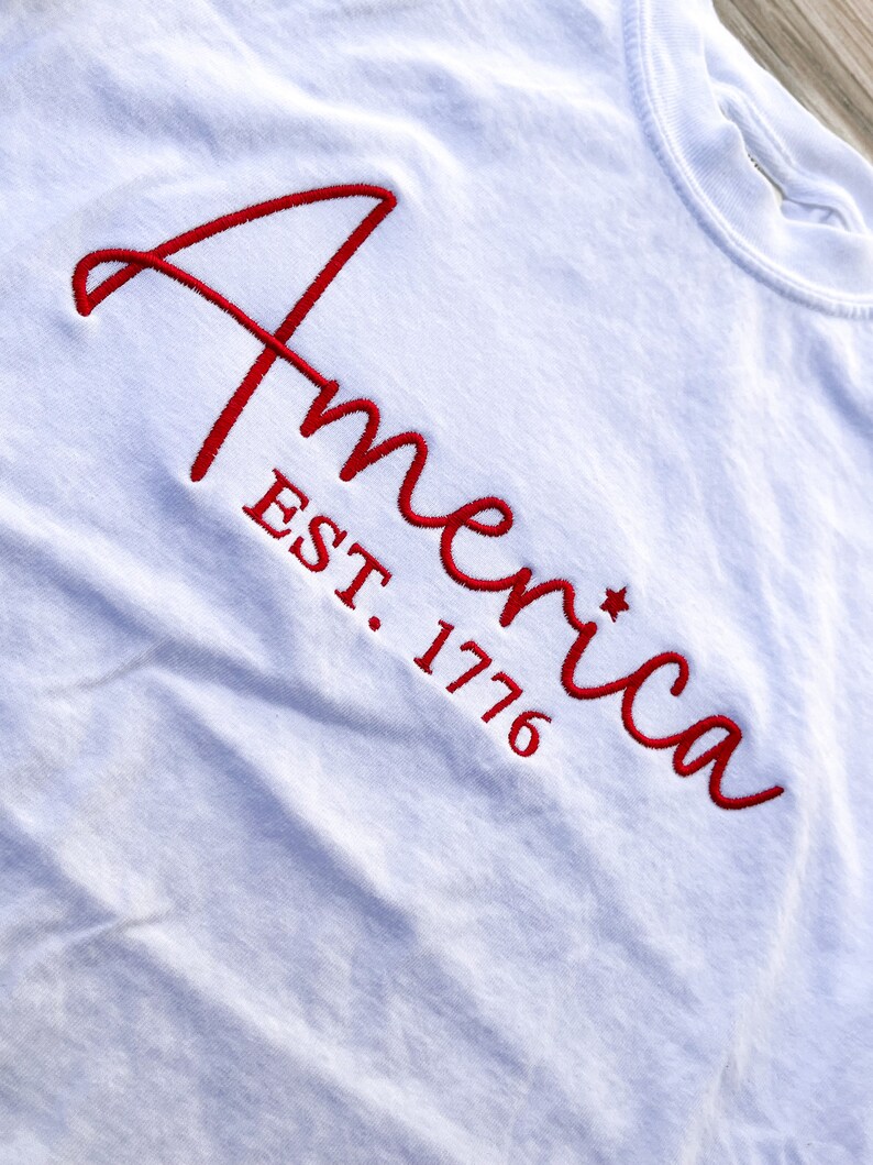 America Comfort Colors Tee, USA Shirt, 4th Of July T-Shirt, Embroidered Tee, Embroidered Shirt, Custom Shirt, Summer Shirt, Custom Tee, Cute image 3