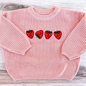 Strawberry Embroidered Baby and Toddler Sweater, Embroidered Oversized Chunky Kids Sweater, Fruit Toddler Sweatshirt, Baby Shower Gift