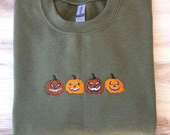 Pumpkin Sweatshirt, Jack-o-Lantern Sweatshirt, Halloween Embroidered Sweatshirt, Custom Crewneck, Fall Crewneck, Spooky Season Crewneck