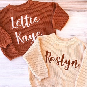 Personalized Embroidered Baby and Toddler Sweater, Embroidered Oversized Chunky Kids Sweater, Baby Name Announcement, Baby Shower Gift