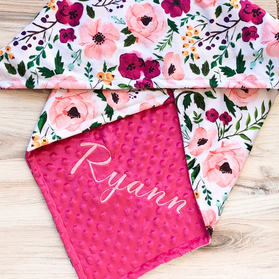 Personalized Baby Girl Blanket Floral Baby Blanket Minky Etsy