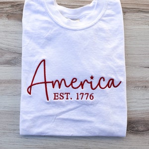 America Comfort Colors Tee, USA Shirt, 4th Of July T-Shirt, Embroidered Tee, Embroidered Shirt, Custom Shirt, Summer Shirt, Custom Tee, Cute image 1