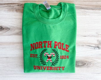 North Pole University Sweatshirt, Embroidered Varsity Sweatshirt, Christmas Embroidered Sweatshirt, Custom Crewneck, Winter Season, Holida