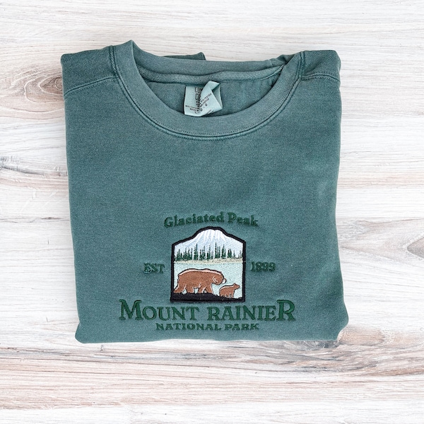 Mount Rainier Embroidered Comfort Colors Sweatshirt, Cute Crewneck, National Park Embroidered Sweatshirt, Hiking Crew, California Sweatshirt