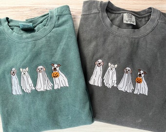 Dog Ghost Embroidered Comfort Colors Sweatshirt, Ghost Crewneck, Halloween Embroidered Sweatshirt, Spooky Crew, Fall Sweatshirt, Halloween