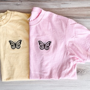 Butterfly Comfort Colors Tee, Embroidered Butterfly Shirt, Minimalist T-Shirt, Embroidered Tee, Embroidered Shirt, Custom Shirt, Retro Shirt