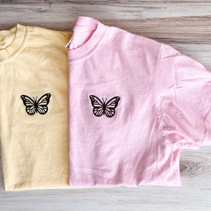 Butterfly Comfort Colors Tee, Embroidered Butterfly Shirt, Minimalist T-Shirt, Embroidered Tee, Embroidered Shirt, Custom Shirt, Retro Shirt