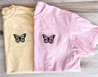 Butterfly Comfort Colors Tee, Embroidered Butterfly Shirt, Minimalist T-Shirt, Embroidered Tee, Embroidered Shirt, Custom Shirt, Retro Shirt