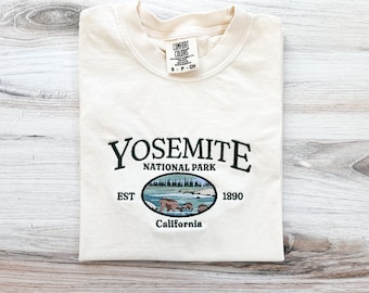 Yosemite Comfort Colors Tee, National Park Shirt, California T-Shirt, Yosemite Embroidered Tee, Embroidered Shirt, Hiking Shirt, Retro Tee