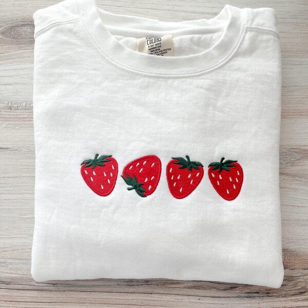 Strawberry Sweatshirt, Embroidered Comfort Colors Sweatshirt, Strawberries Crewneck, Fruit Sweatshirt, Summer Gift, Cozy, Cute Strawberries