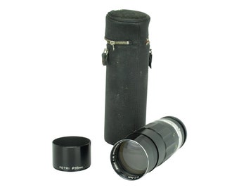 Vintage Petri 200mm F4 Lens: Breech Lock Mount, Hood & Case