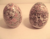 2 Vintage Porcelain Japanese Satsuma Style Eggs - Geisha and Bird Motifs
