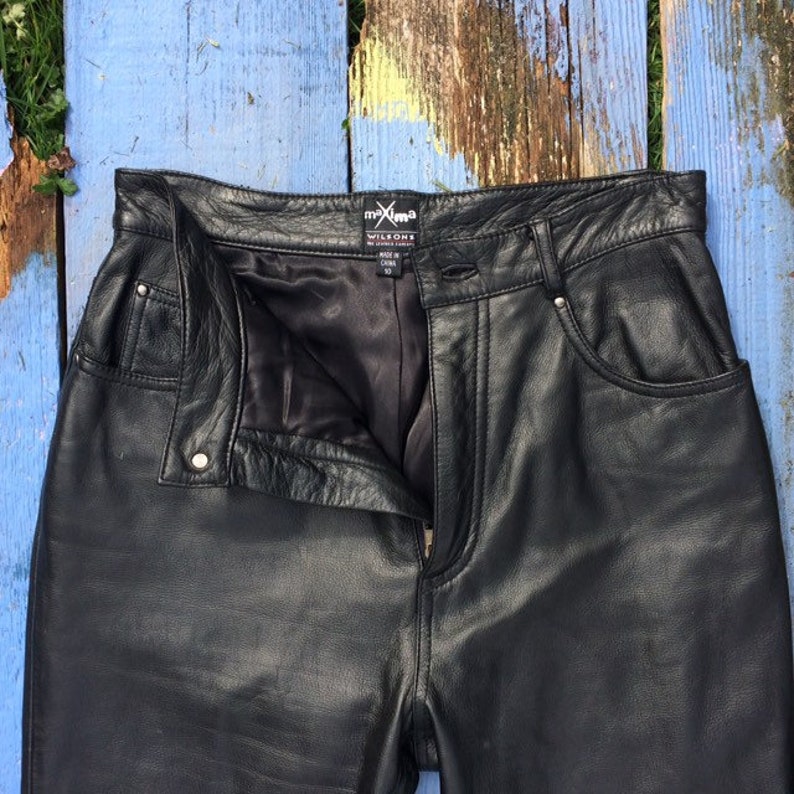 Vintage Leather Pants 80/'s Black High Waisted 30 Womens Size 10 Wilsons Leather Motorcycle Biker