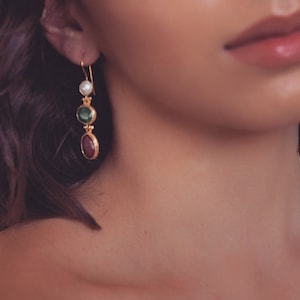 Tesoro Earrings | Pearl Earrings, Ruby Earrings, Emerald Earrings, Gemstone Earrings, Natural Stone Earrings