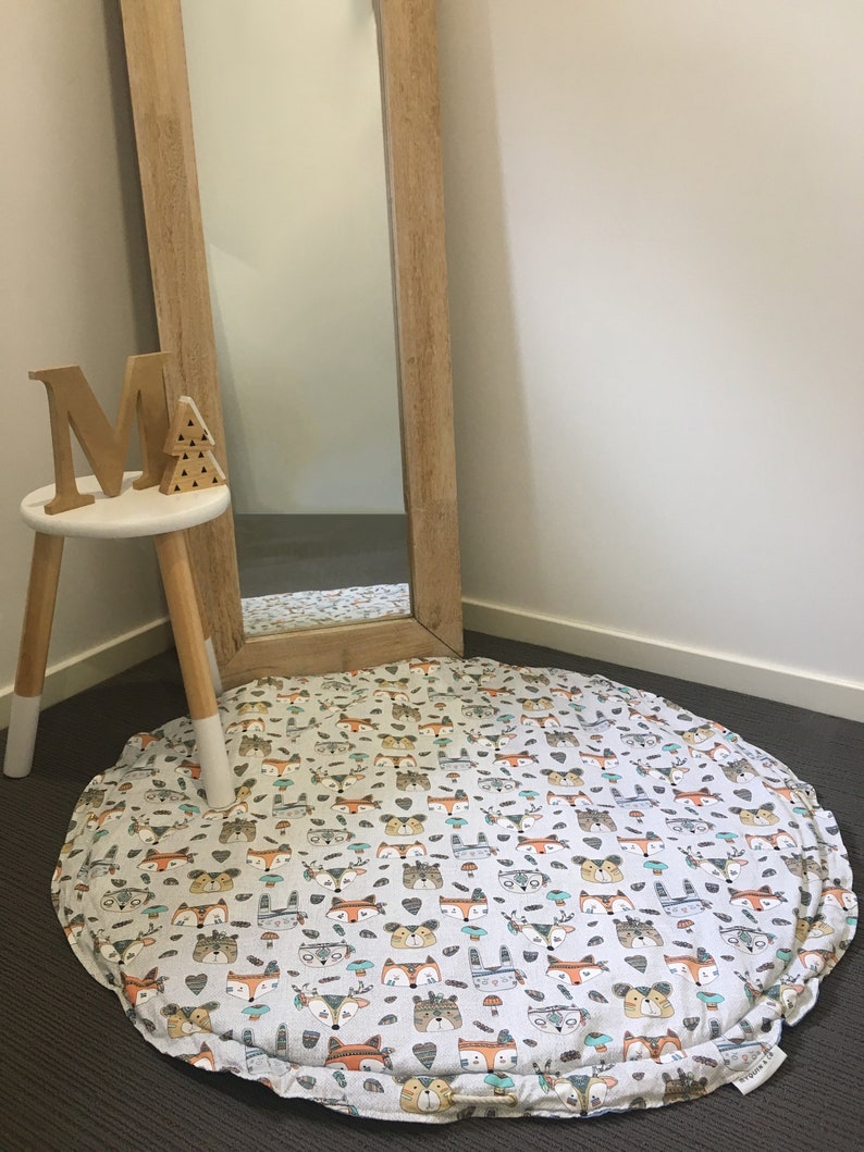 Woodland Baby Play Mat Toy Bag Round Baby Play Mat Nursery Print Forest Animals Kids Play Mat Activity Play Mat Activity Play Gym