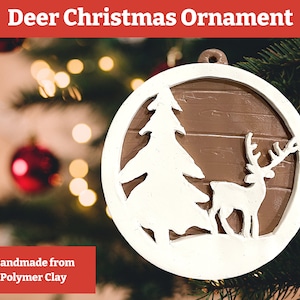 Handmade Polymer Clay Deer Christmas Ornament: Farmhouse Holiday Decor