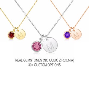 925 Sterling Silver Birthstone Initial Necklace, Personalized Letter Pendant, Custom A–Z Initial Necklace for Women, Birthstone Jewelry