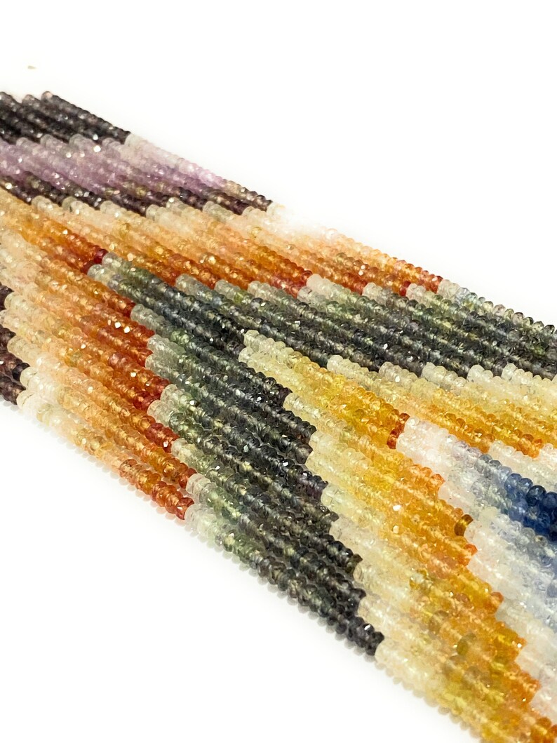 Natural Burmese Sapphire Beads of 20 Inch Multi Colored 3x3 MM 50.55 Ct. (Per shops Strand Weight) Ellipse Shaped Faceted by HK International Gems
